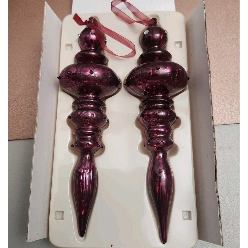 Dillard's Trimmings Burgandy Glass Christmas Ornaments Large 2 In Box *Read